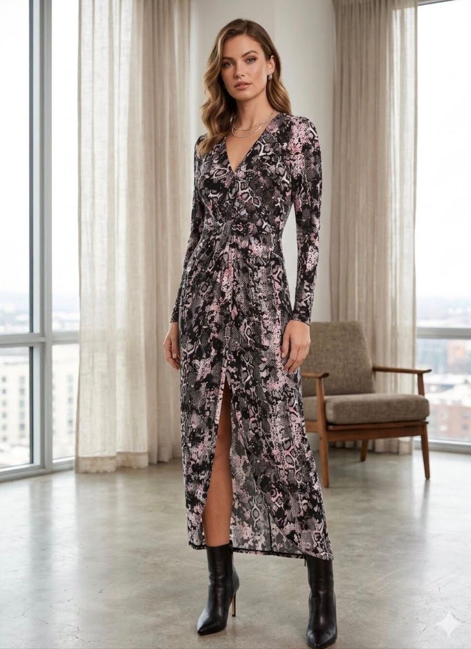 Snakeskin Patterned Maxi Dress
